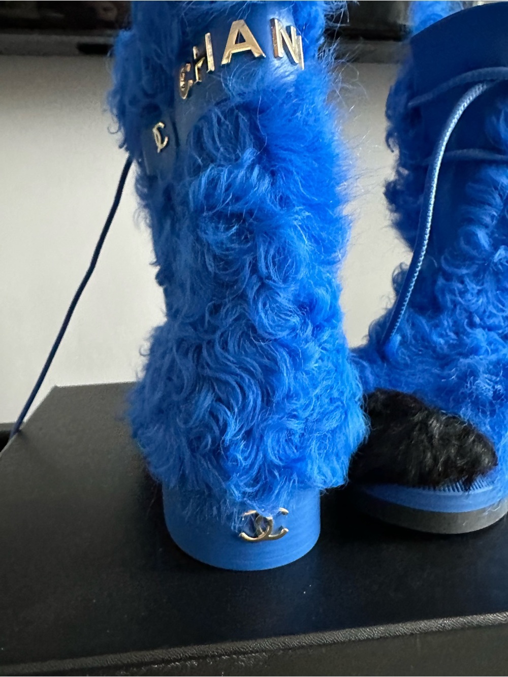 CHANEL Shearling Boots Vibrant Blue NWT Authentic Rare